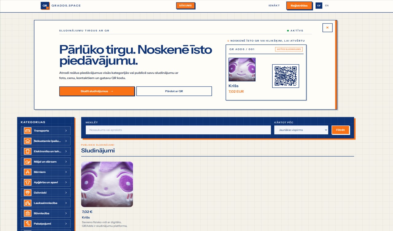 Sludinājumi un QR kodi.
