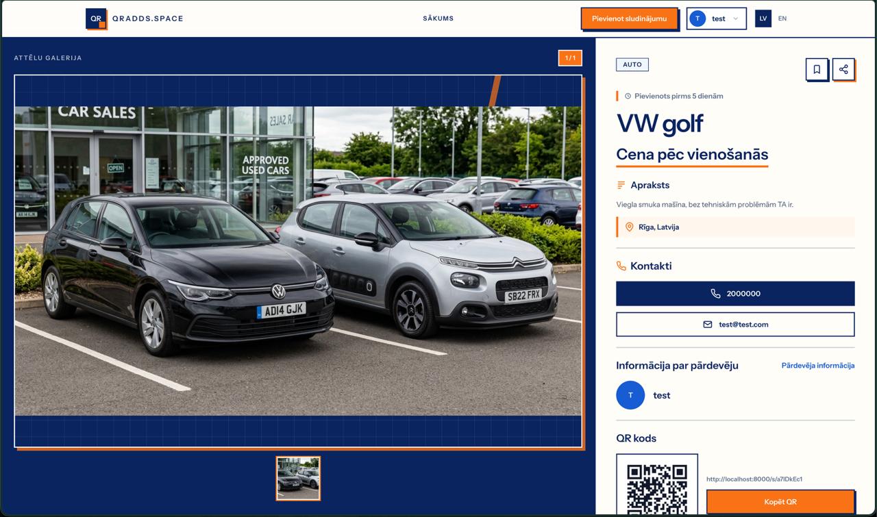 Sludinājumi un QR kodi.